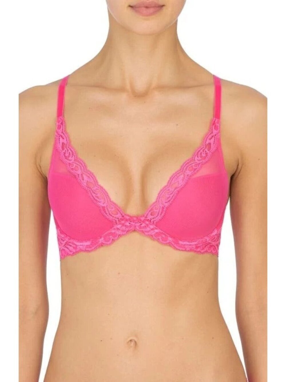 NATORI 730023 Pink Raspberry Feathers Contour Plunge Bra size 32DD NEW $68
